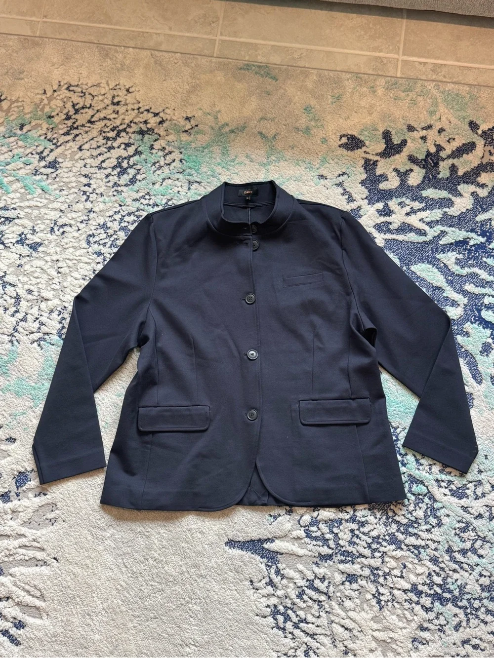 Quince Ultra-Stretch Ponte Stand Collar Blazer in Navy Size XL like new